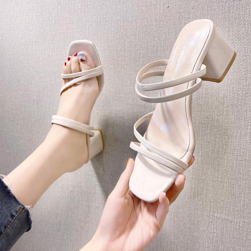 Guốc nữ đế thấp 3cm Hàn Quốc bền cao cấp Sandal cao gót 5p quai chéo đế vuông YUKIBLOOM G03