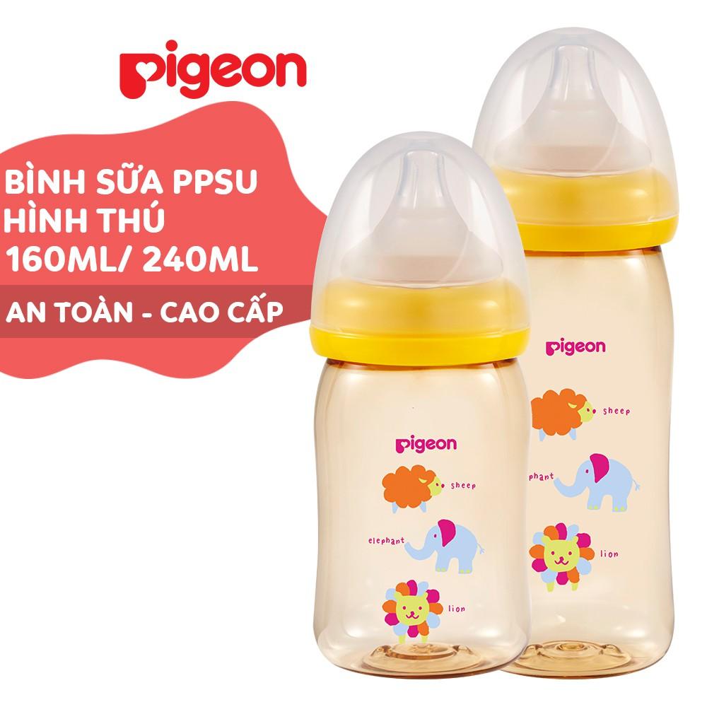 Bình sữa cổ rộng PPSU Plus Hình thú Pigeon 160ml/240ml