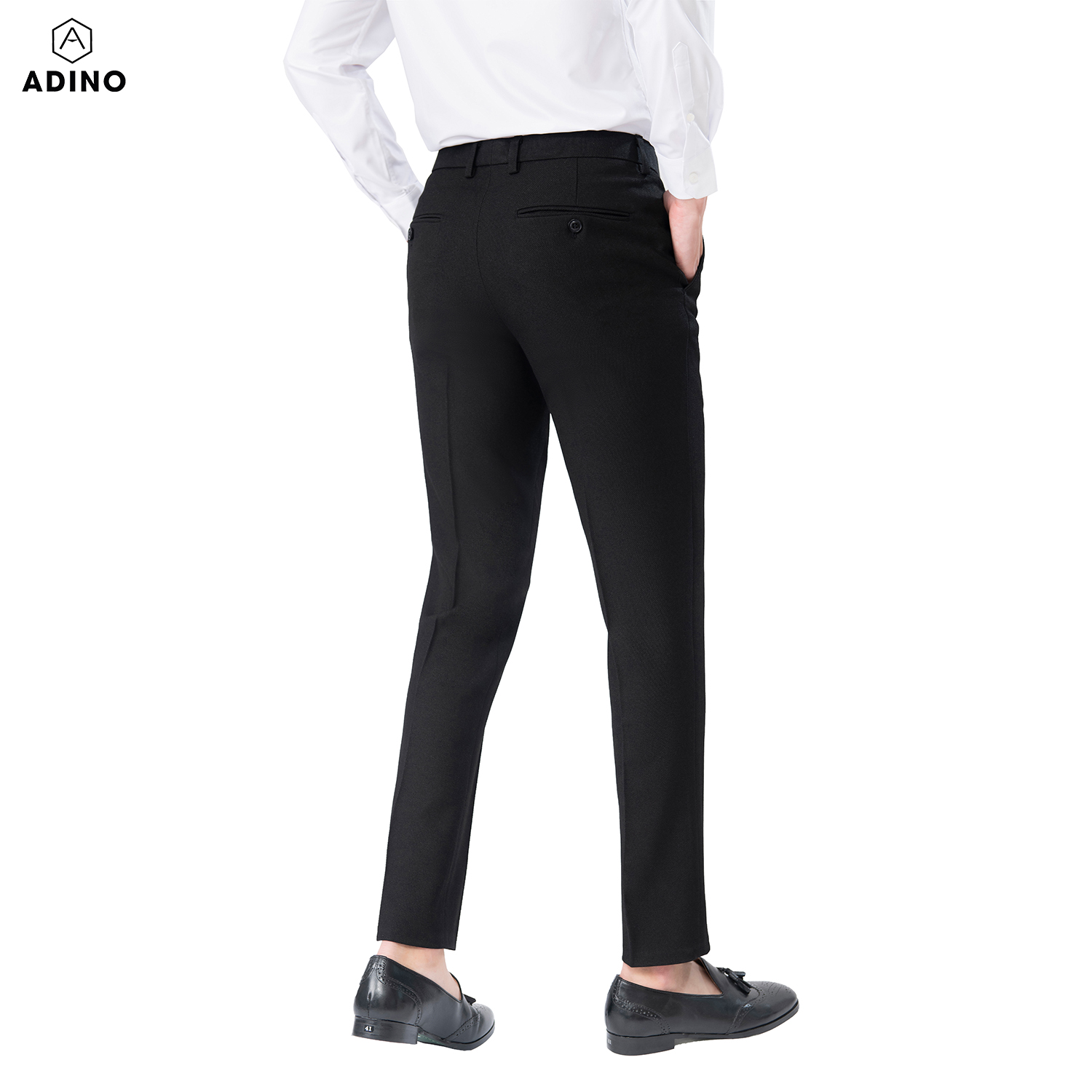 Quần tây âu công sở nam ADINO màu đen vải cotton dày không bai không xù co giãn nhẹ dáng công sở slimfit ống đứng hơi côn Q02