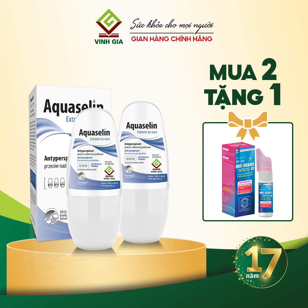 Combo 2 Hộp Lăn Khử Mùi AQUASELIN Extreme For Men Không Gây Ố Vàng Áo, Giảm Mồ Hôi Hiệu Quả Hộp 50ml