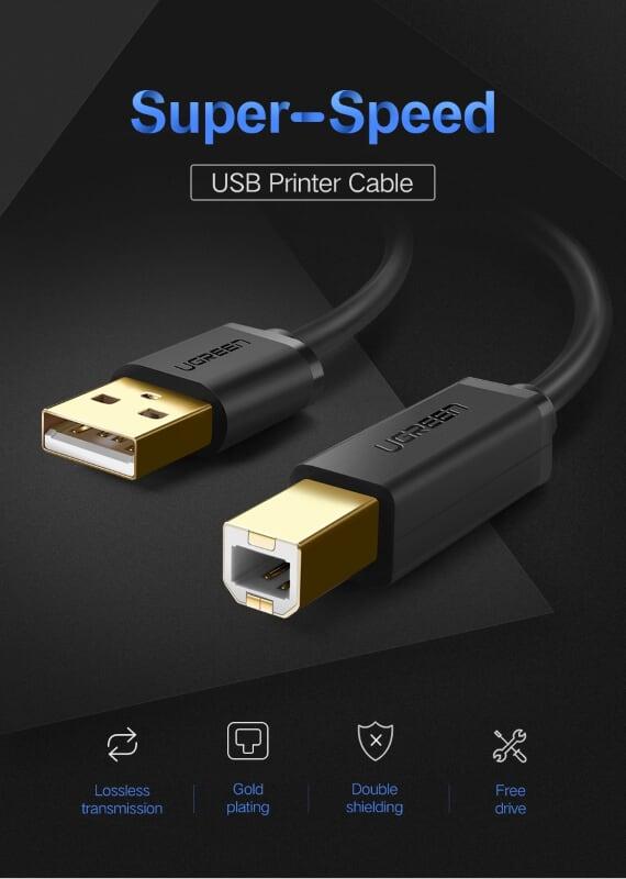 Ugreen UG20847US135TK 2M màu Đen Cáp USB 2.0 sang USB B máy in đầu mạ vàng - HÀNG CHÍNH HÃNG