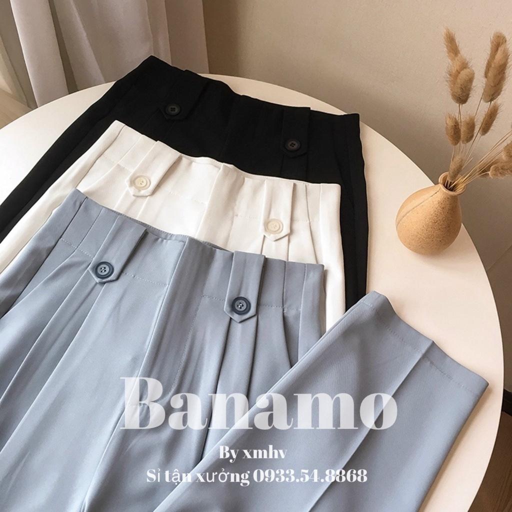 Quần baggy cạp liền lưng cao phối 2 khuy màu đen xanh thời trang 8335