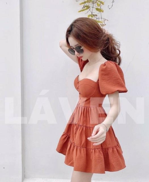 Đầm xoè cổ vuông tay phồng có mút ngưc sexy sang chảnh