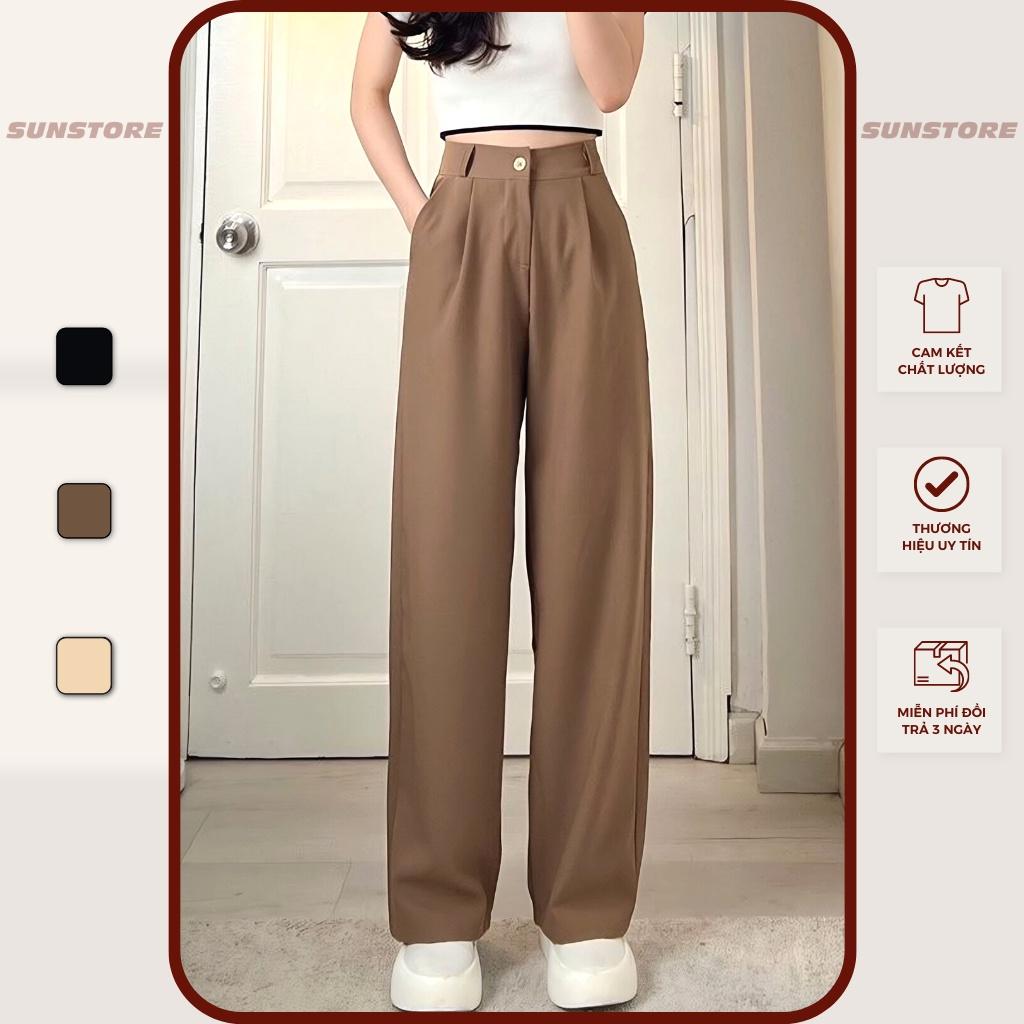 Quần culottes ống rộng suông dài vải chất rũ lưng cạp cao cài nút màu nâu đen be Spant 2 - Cafe sữa, Cafe sữa