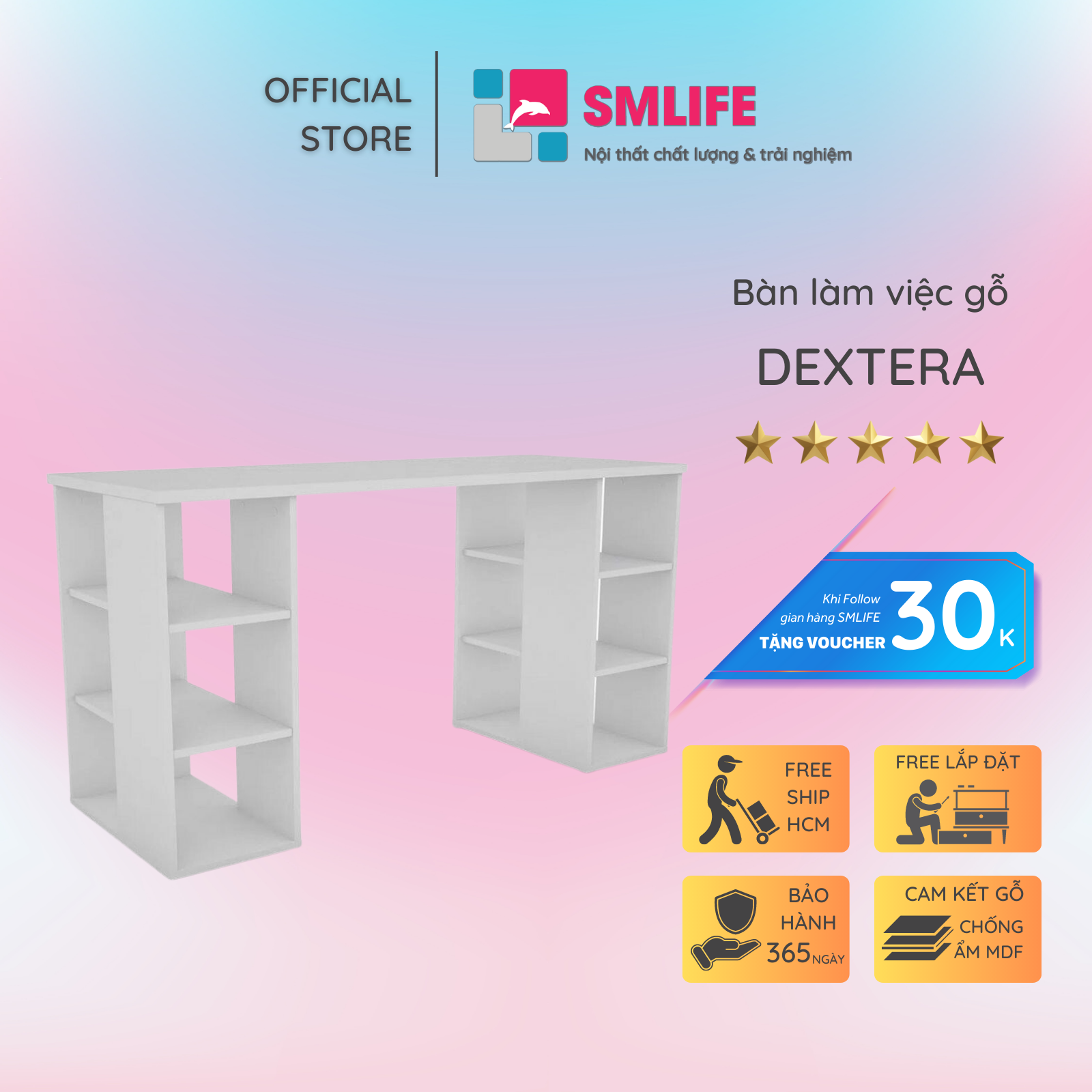 Bàn làm việc, bàn học gỗ hiện đại SMLIFE Dextera | Gỗ MDF dày 17mm chống ẩm | D140xR55xC75cm