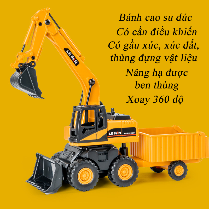 Đồ chơi xe xúc ủi chạy đà kèm thùng chứa vật liệu 3 trong 1 chất liệu nhựa ABS an toàn