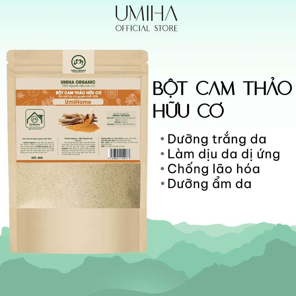 Bột Cam Thảo hữu cơ UMIHOME nguyên chất 40G bột đắp mặt dưỡng trắng da, dùng tắm trắng, đánh bay mụn nám tàn nhang hiệu quả