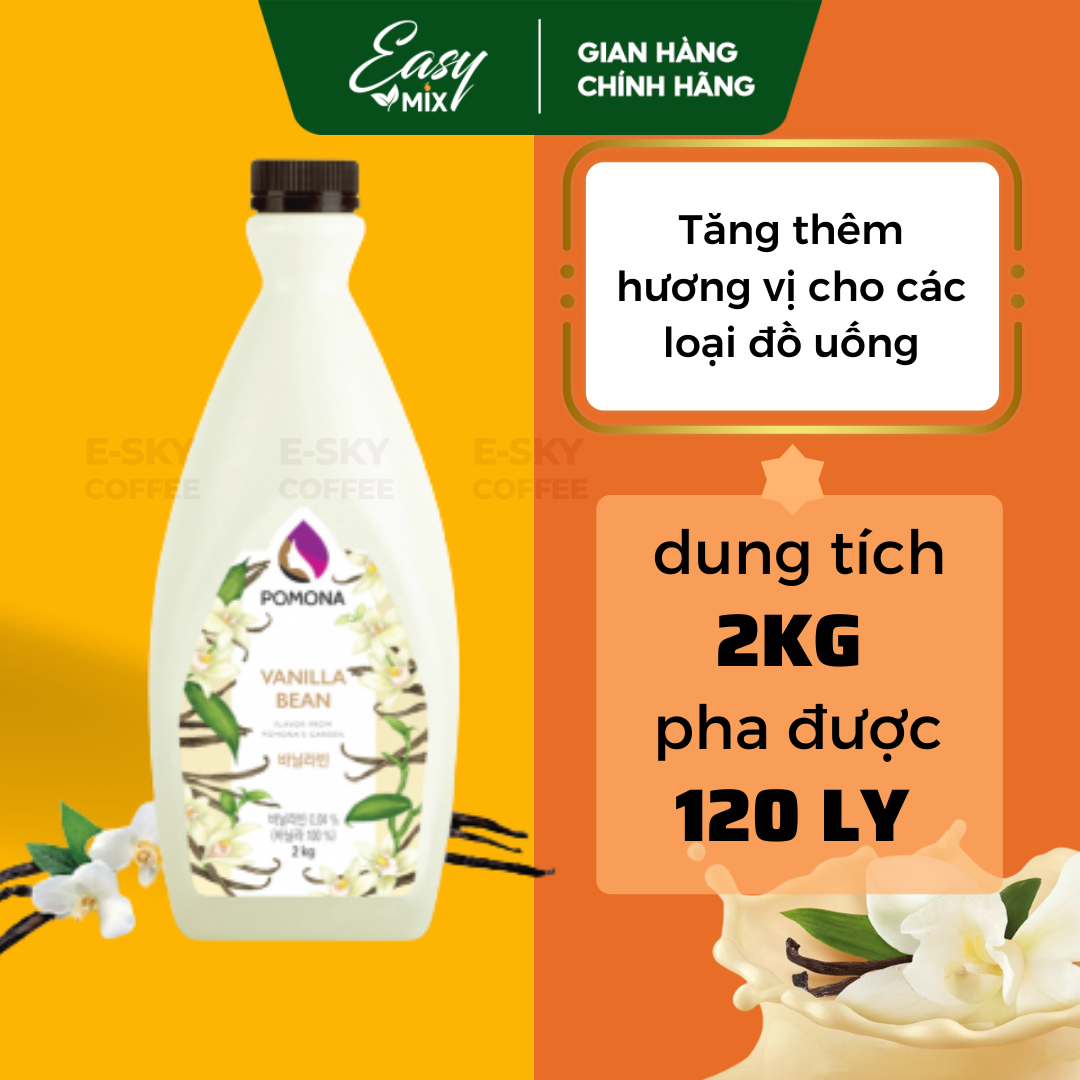 Sốt Vani Pomona Vanilla Sauce Nguyên Liệu Pha Chế Cà Phê Trà Sữa Hàn Quốc Chai 2kg