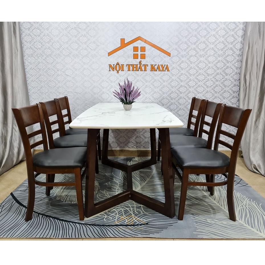 Bộ bàn mặt đá nhập khẩu Malaysia 6 ghế Mostar 80cm x 160cm x 75cm chân M (Tự Nhiên)