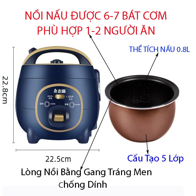 Nồi cơm điện đa năng Chigo công suất 350W nấu siêu nhanh, nồi chống dính 5 lớp siêu bền - CFXP15E