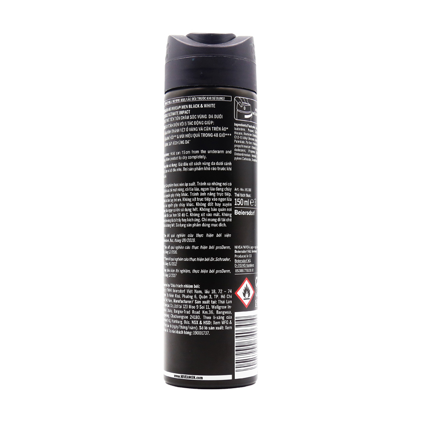 Xịt khử mùi ngăn vệt ố vàng cho nam Nivea Men Invisible Black & White