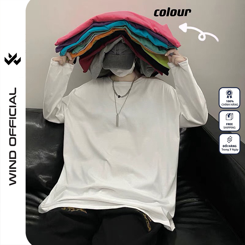 Áo thun tay dài WIND phông unisex form rộng Trơn nam nữ sweater oversize ulzzang