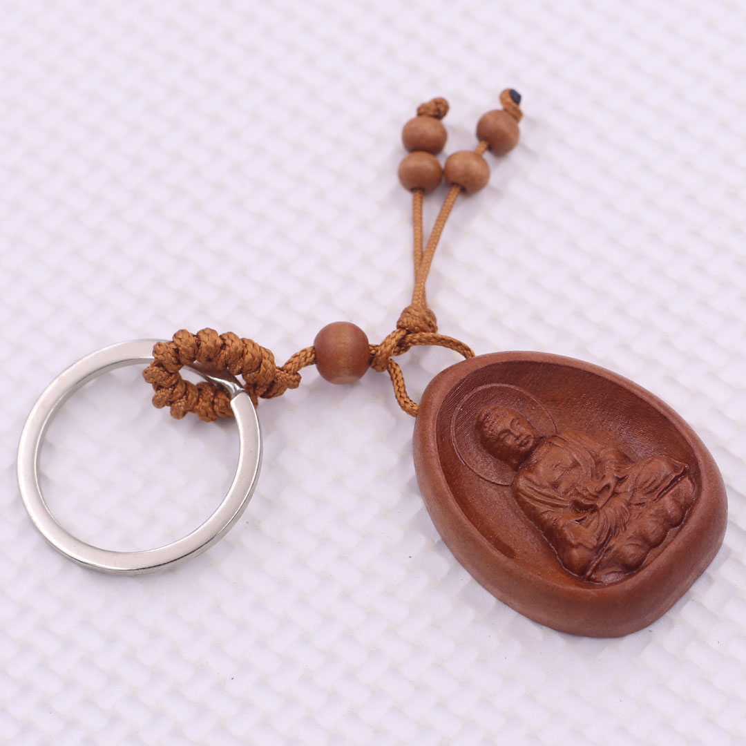 Móc chia khóa Phật A di đà gỗ đào, móc chìa khóa Phật bản mênh