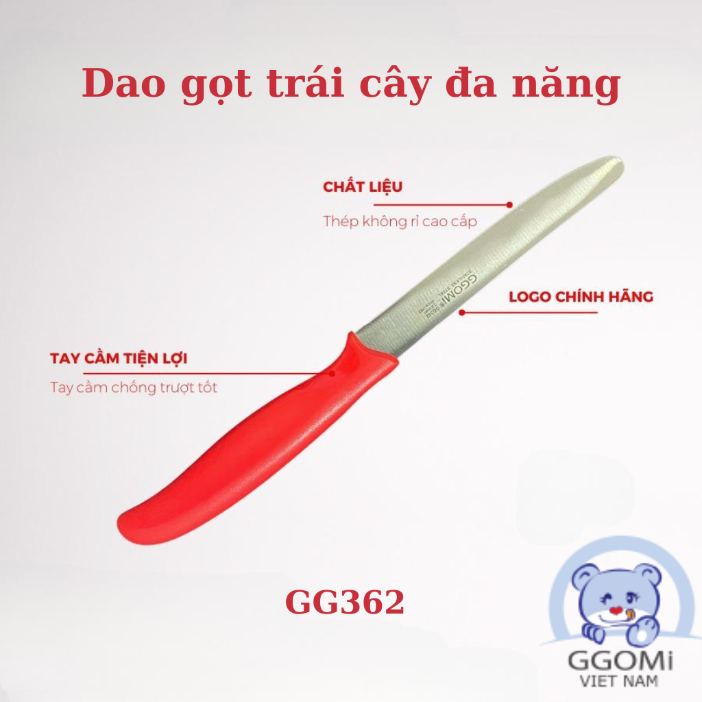 Hàng chính hãng: Dao gọt trái cây đa năng lưỡi thẳng GGOMi Hàn Quốc GG362. 4 màu lựa chọn