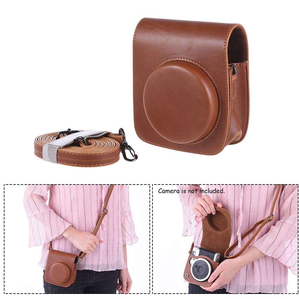 Vintage PU Protective Camera Case Bag Pouch Cover Protector w/ Strap for Fujifilm Instax Mini 90 Instant Film Camera