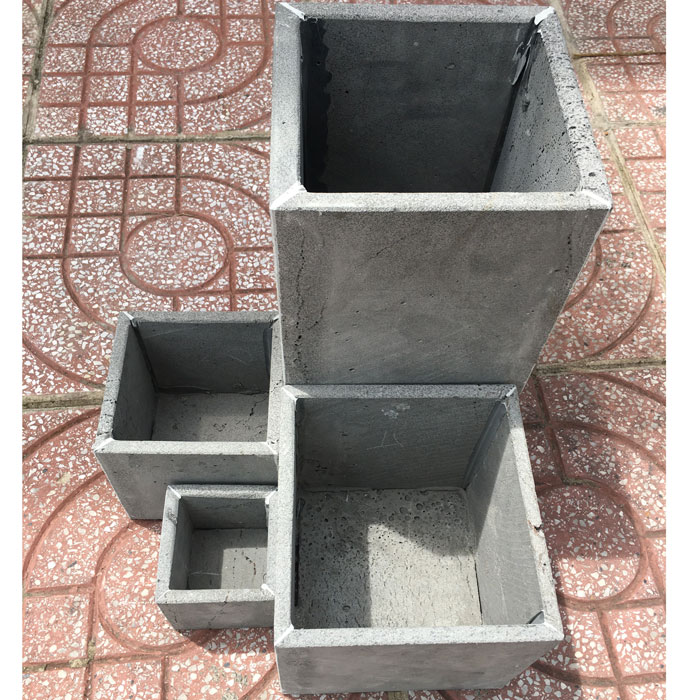 Combo 4 chậu trồng cây handmade từ đá ong xám tự nhiên KT & & và