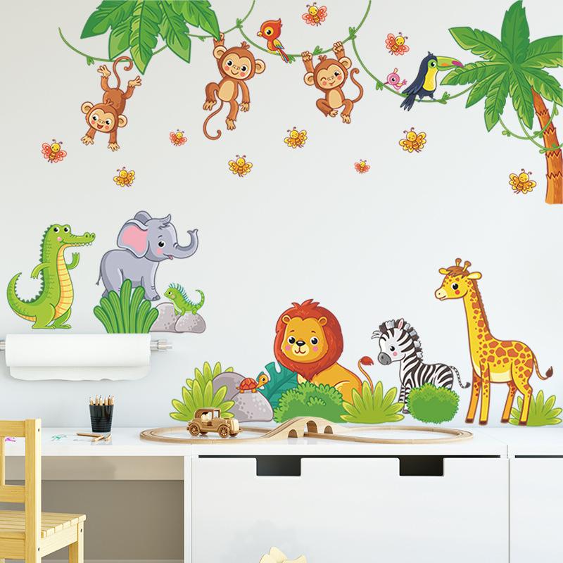 Decal Dán Tường Rừng Động Vật Decal Dán Tường Hươu Cao Cổ Voi Khỉ Trang Trí Treo Tường Phòng Ngủ Trẻ Em Đi Nhà Trẻ Phòng Khách