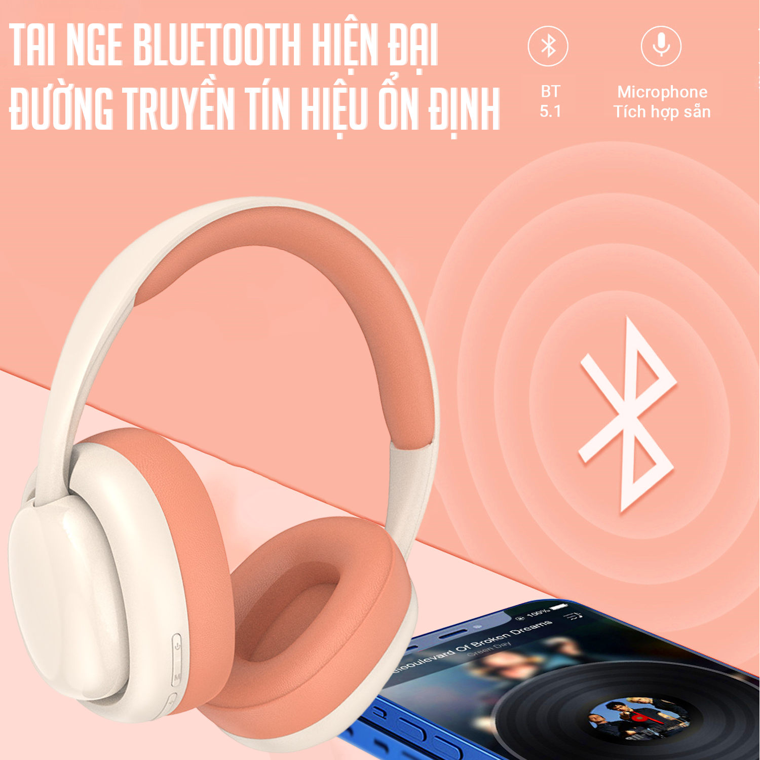 Tai Nghe Bluetooth Chụp Tai , Headphone Không Dây Bluetooth Có Mic Đàm Thoại Tiện Lợi, Pin Cực Khỏe Bluetooth 5.1 Cao Cấp - Hàng Chính Hãng Teement