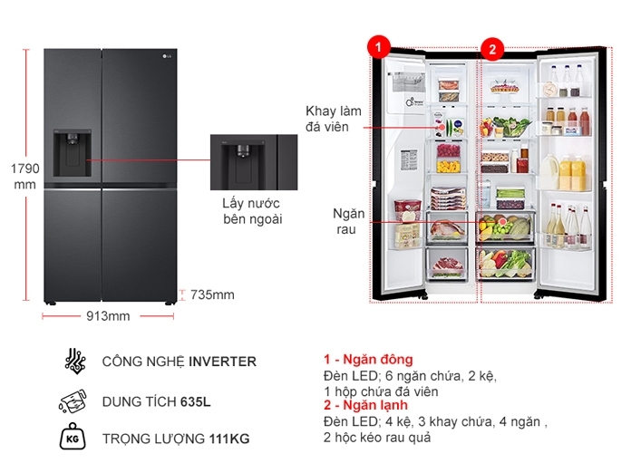 Tủ lạnh LG Inverter 635 lít GR-D257MC