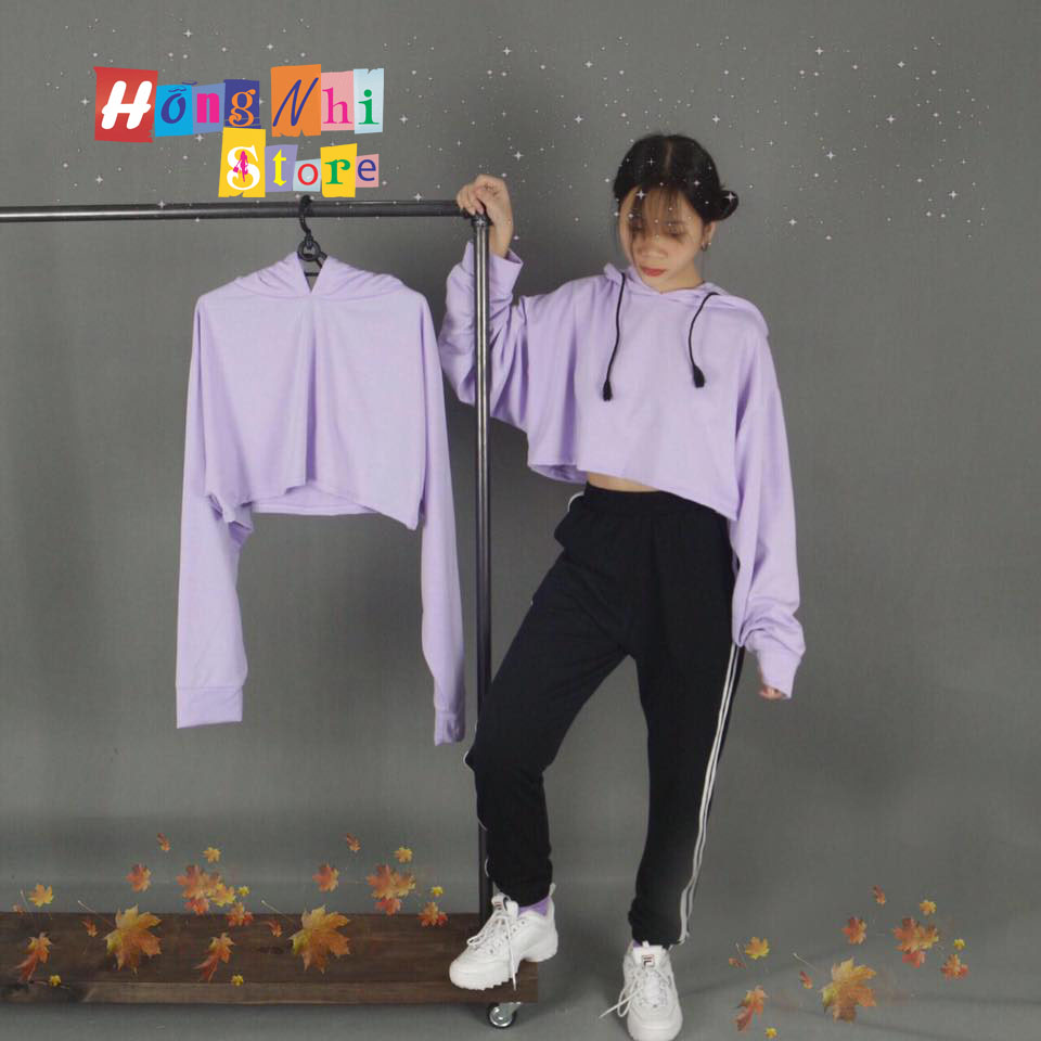 Áo Hoodie Croptop Oversize Ulzzang Tay Dài Dáng Rộng Màu Tím - MM