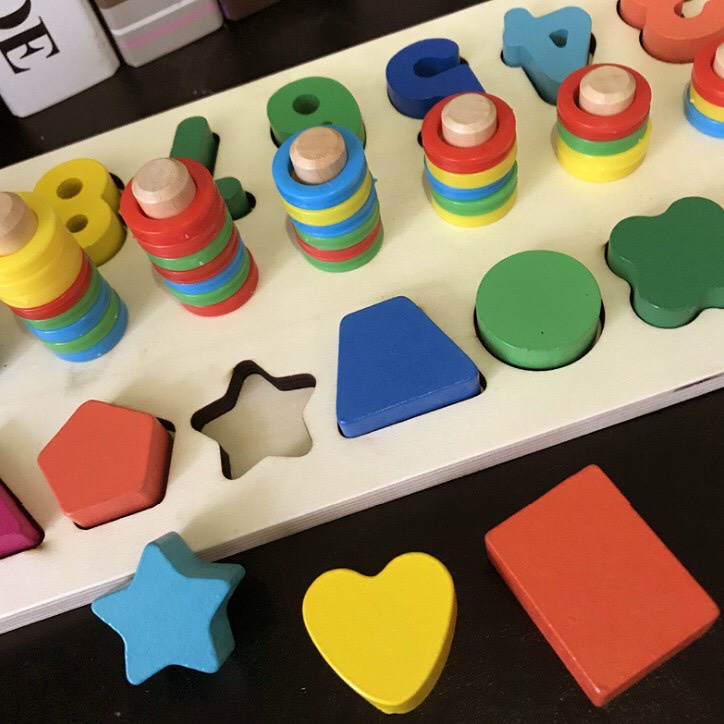 Bộ đồ chơi Bảng chữ số, đếm số lượng và hình khối theo phương pháp Montessori