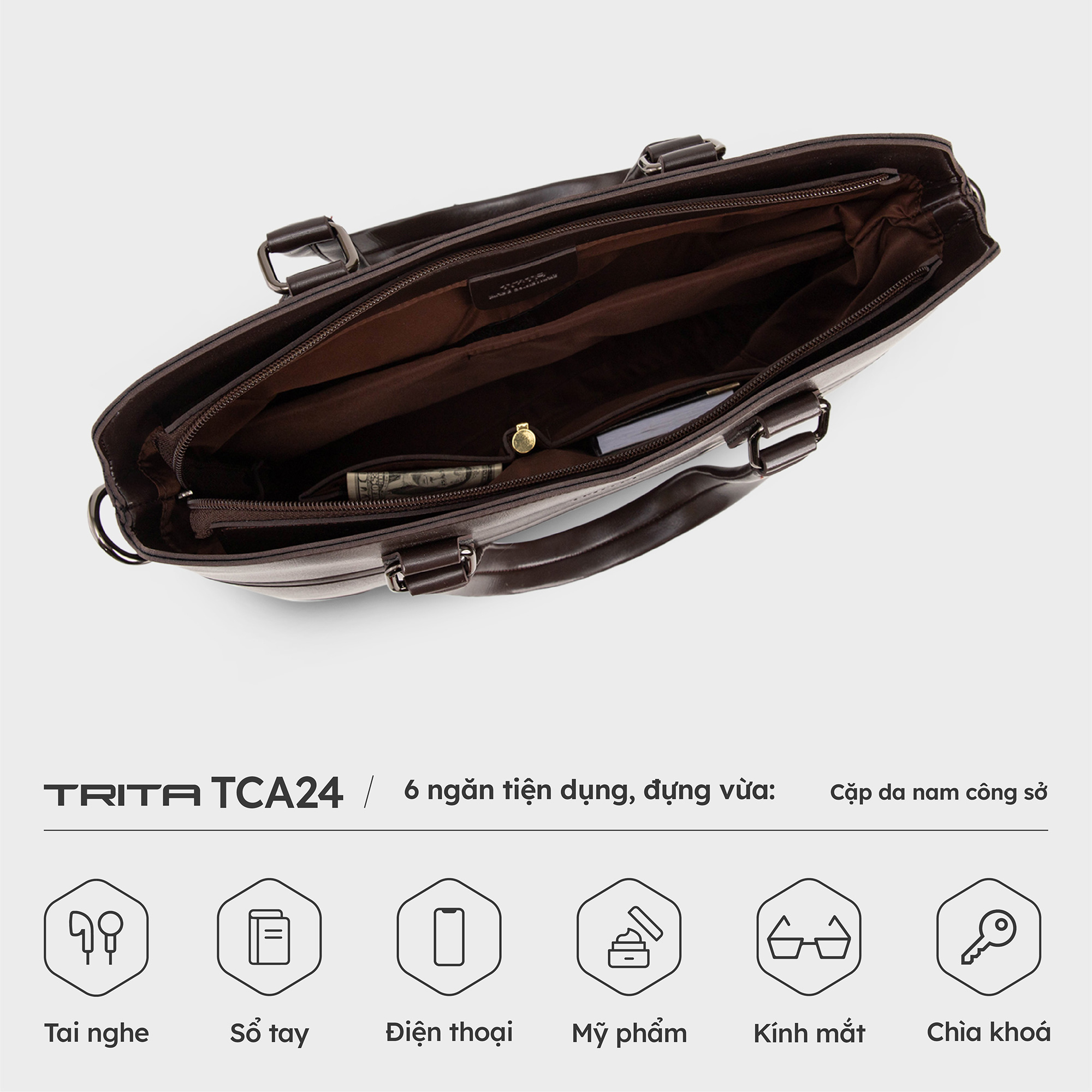 Cặp công sở Trita ( Thời trang nam cao cấp đựng vừa laptop 13 inch - Cặp da TCA24 )