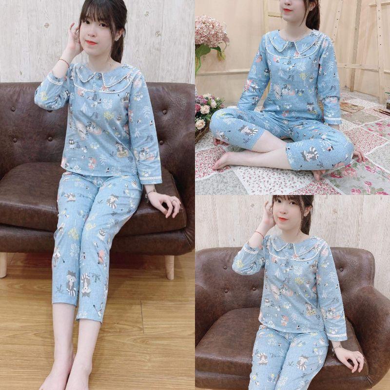Quần áo mặc nhà cổ sen phối ren