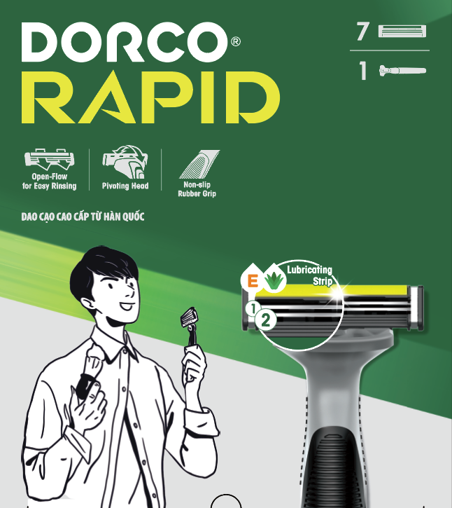 Bộ Dao Cạo Râu 2 Lưỡi Dorco Rapid Gồm 1 Cán 7 Đầu Cạo