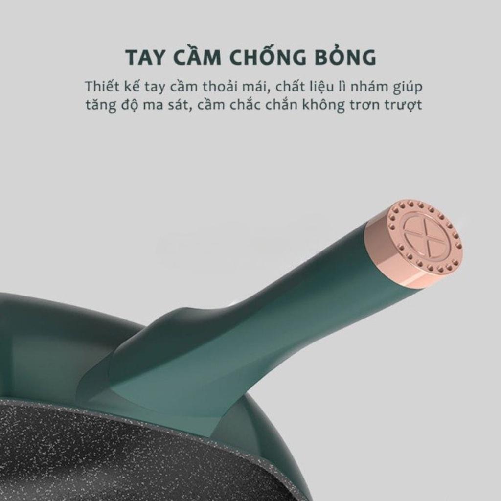 Chảo đá chống dính bát giác cao cấp 32cm kèm vung thuỷ tinh, chất liệu thép hợp kim kháng khuẩn, dùng được mọi loại bếp