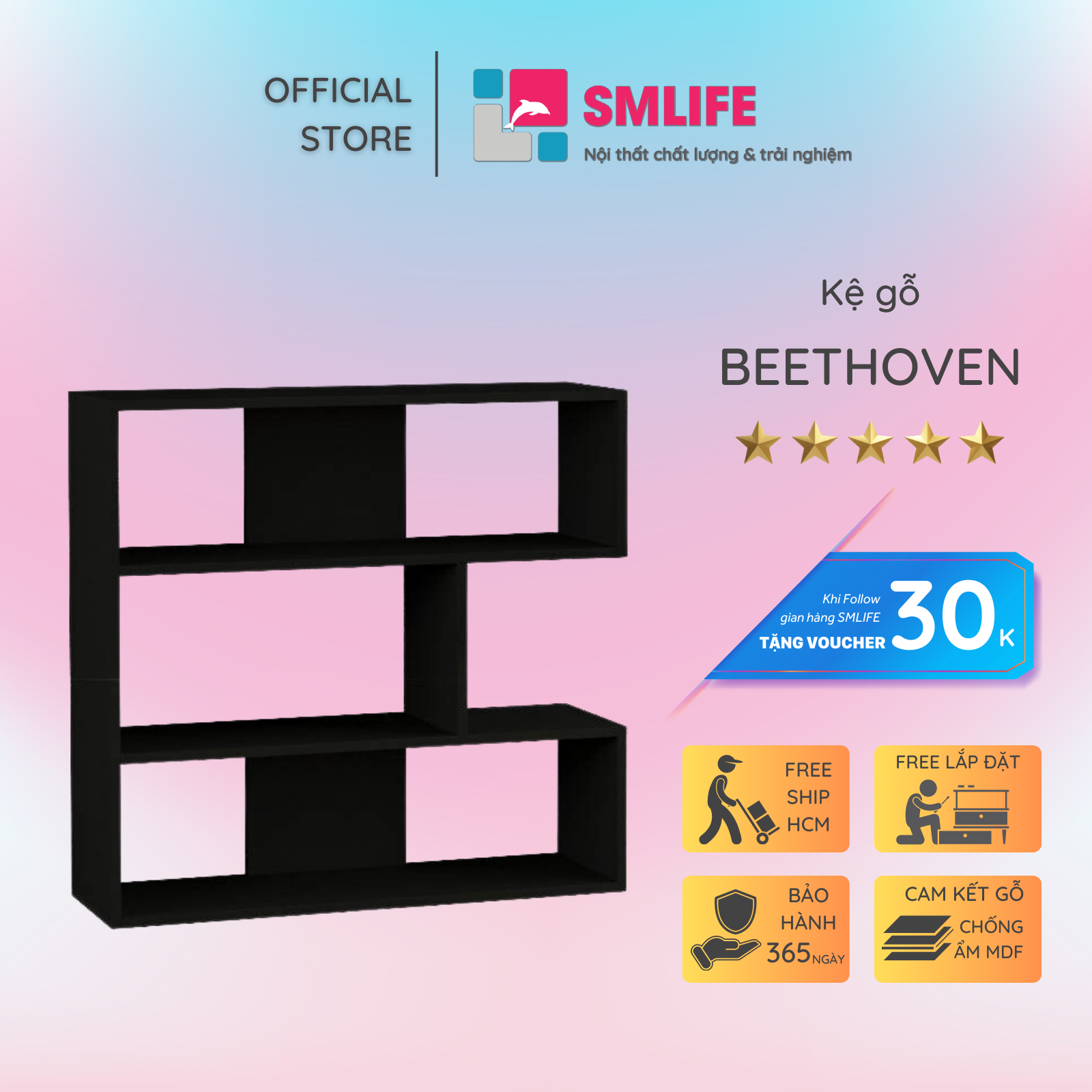 Giá sách bằng gỗ kiểu dáng tiện dụng SMLIFE Beethoven