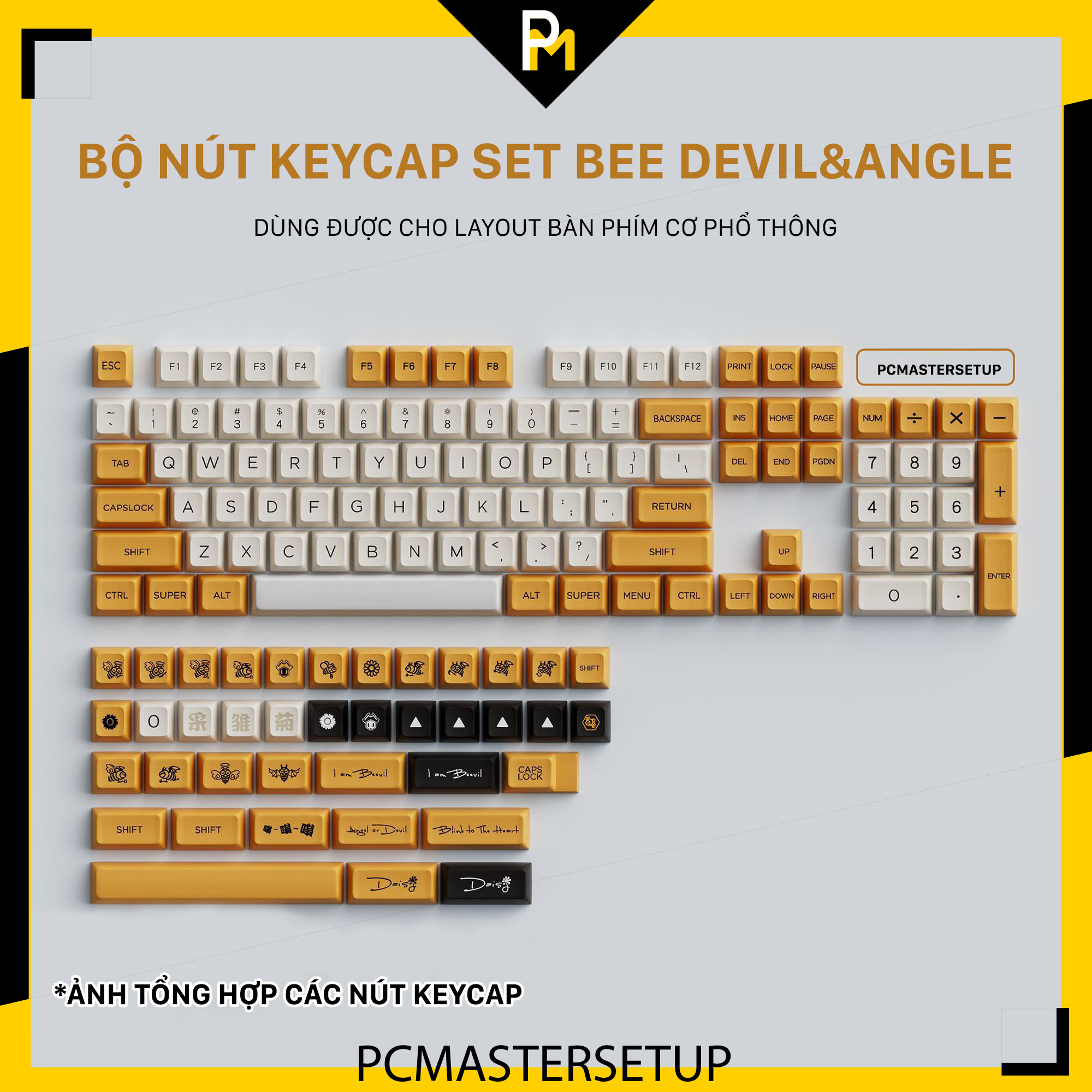 Keycap xda pbt Honeybee and milk cao 9.5mm nút cho bàn phím cơ 140 phím