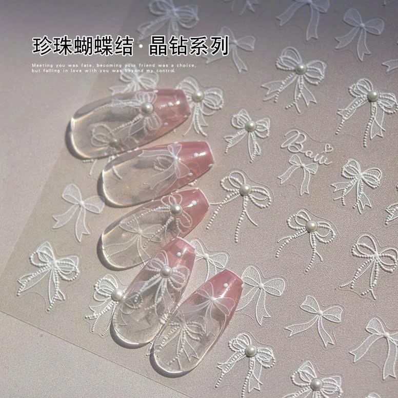 Sticker 5D Nơ Ren Trắng Mix Ngôi Sao TL077 TL008 Siêu Xinh, Hình Dán Móng Nơ Trắng Nhiều Kiểu Nhiều Size Sang Chảnh