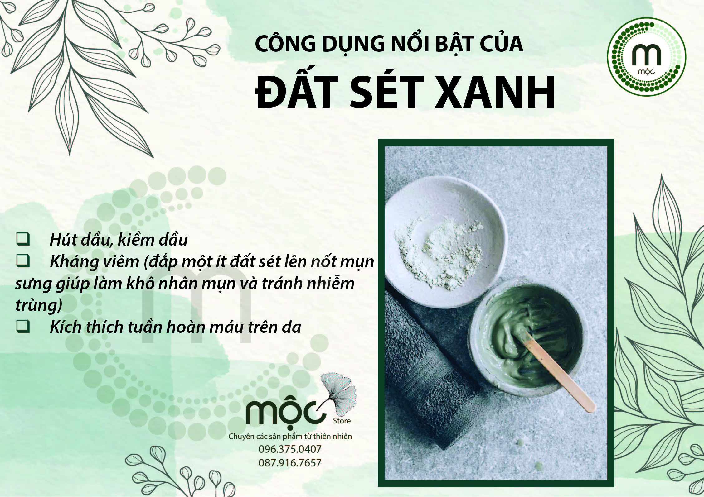 Bột Đất Sét Xanh đắp mặt nạ nguyên chất từ thiên nhiên 100ml handmade