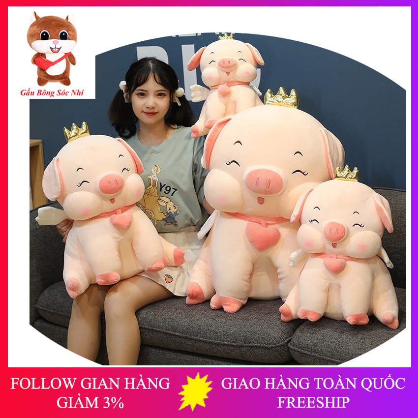 Gấu bông gối ôm Heo Vương Miện vải nhung cao cấp co giãn 4 chiều