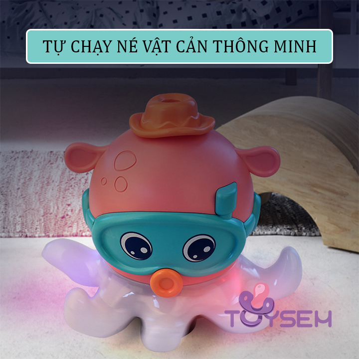 Đồ chơi bạch tuộc thổi bóng có đèn và nhạc xoay 360 độ vui nhộn - Đồ chơi trẻ em có âm thanh - Con mực biết bò - Quà tặng sinh nhật cho bé