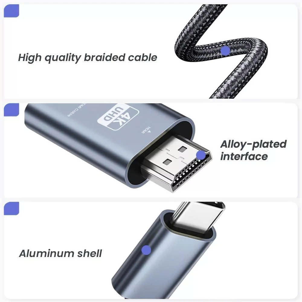 Dây Cáp Chuyển Đổi USB Type C To HDMI 4K 60Hz Dài 1.8M - Hàng Nhập Khẩu