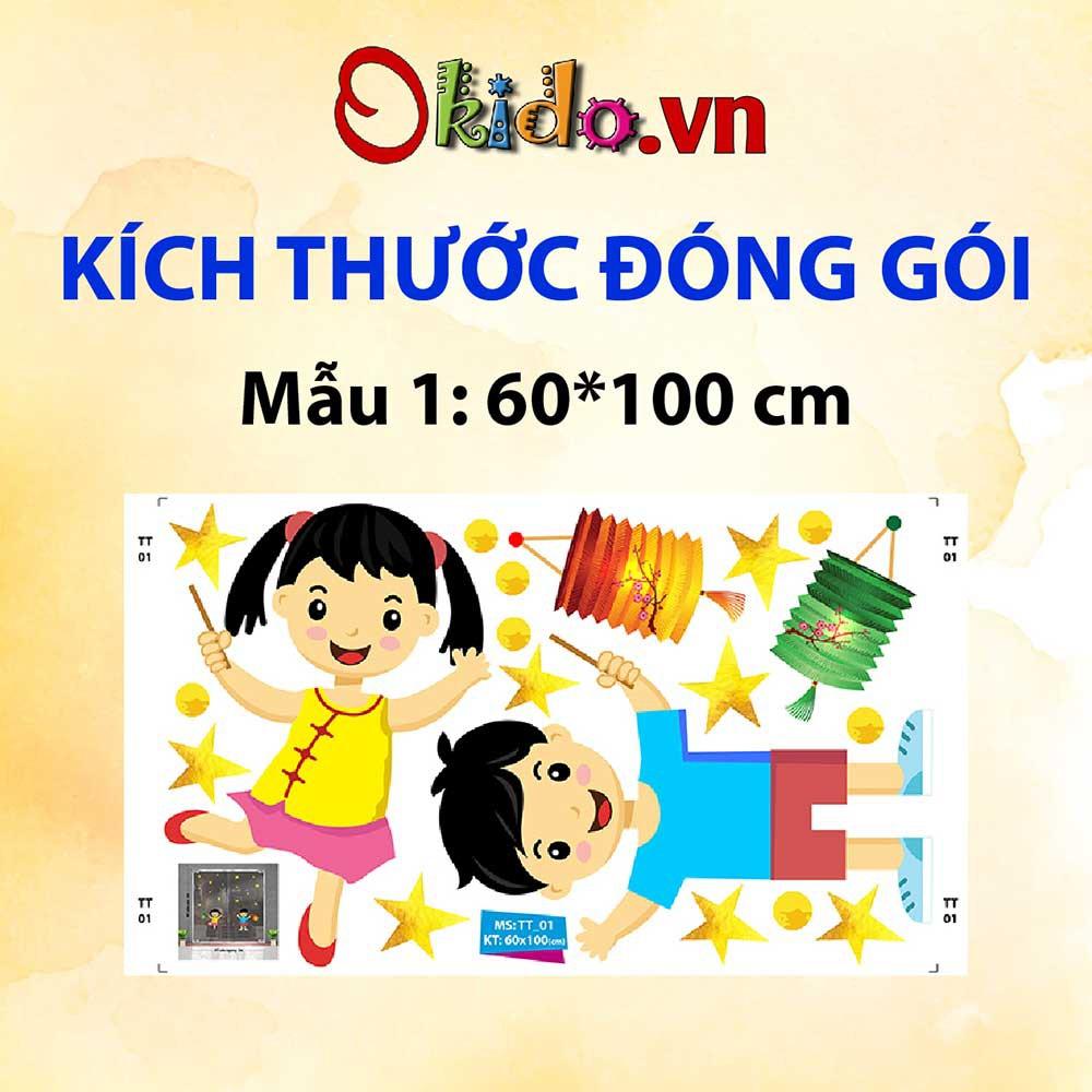 DECAL TRANG TRÍ TRUNG THU 2021 BÉ TRAI VÀ GÁI ĐÓN TRĂNG BÊN CHỊ HẰNG