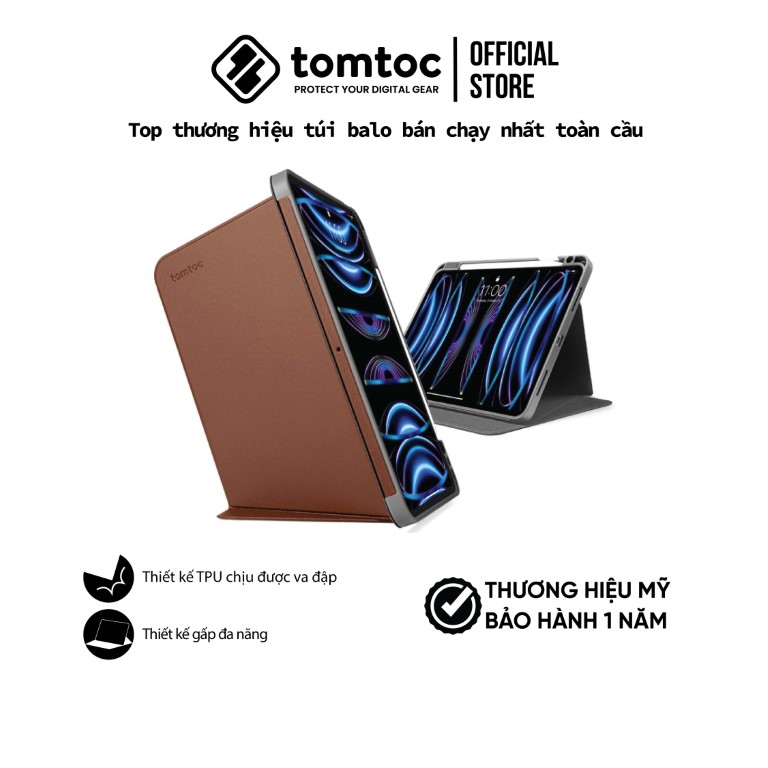 Bao da từ tính Tomtoc Vertical cho Ipad Gen 10 10.9 inch - Hỗ trợ sạc không dây cho Apple Pencil, hàng chính hãng