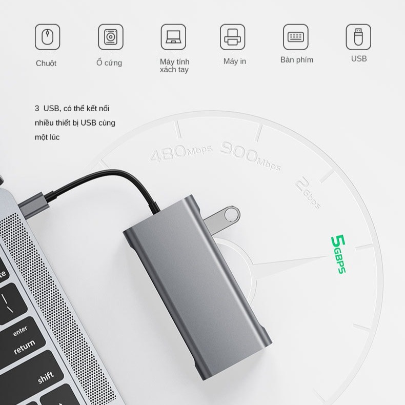 Hub Type-C To HDMI FIRO 10in1 Chuẩn HDTV - Hub Chuyển Đổi Type-C Chia 10 Cổng - 1 Cổng HDMI 4K, 3 Cổng USB 3.0, 2 Khe Đọc Thẻ TF/SD, 2 Cổng Type-C/PD, 1 Cổng VGA, 1 Cổng Mạng Lan - Kết Nối Tốc Độ Cao - Dùng Cho Smartphone/Laptop/PC/Tivi – Hàng Chính Hãng