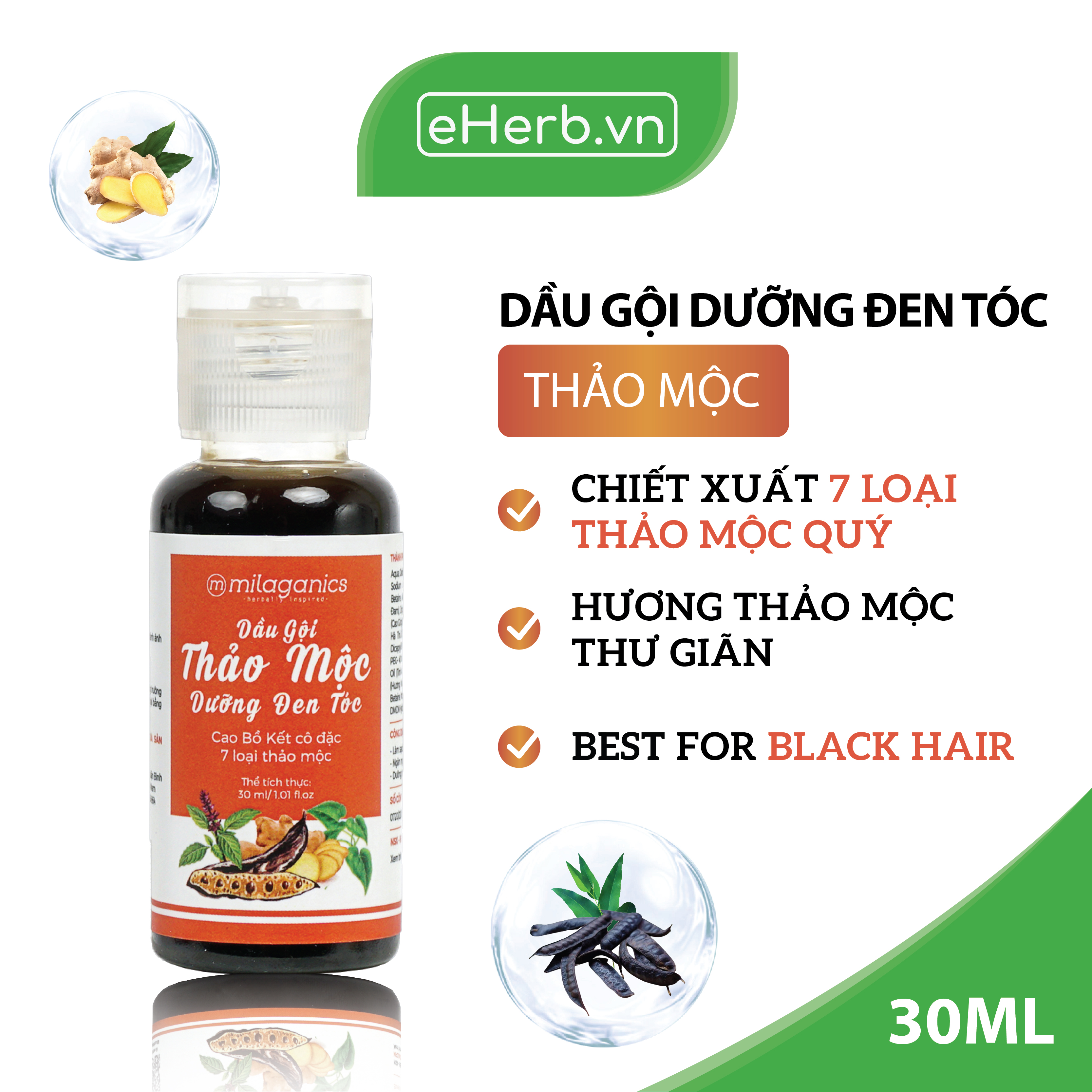 Dầu Gội Thảo Dược 7 Loại Thiên Nhiên, Dầu Gội Đen Tóc Hương Thảo Mộc Thư Giãn MILAGANICS