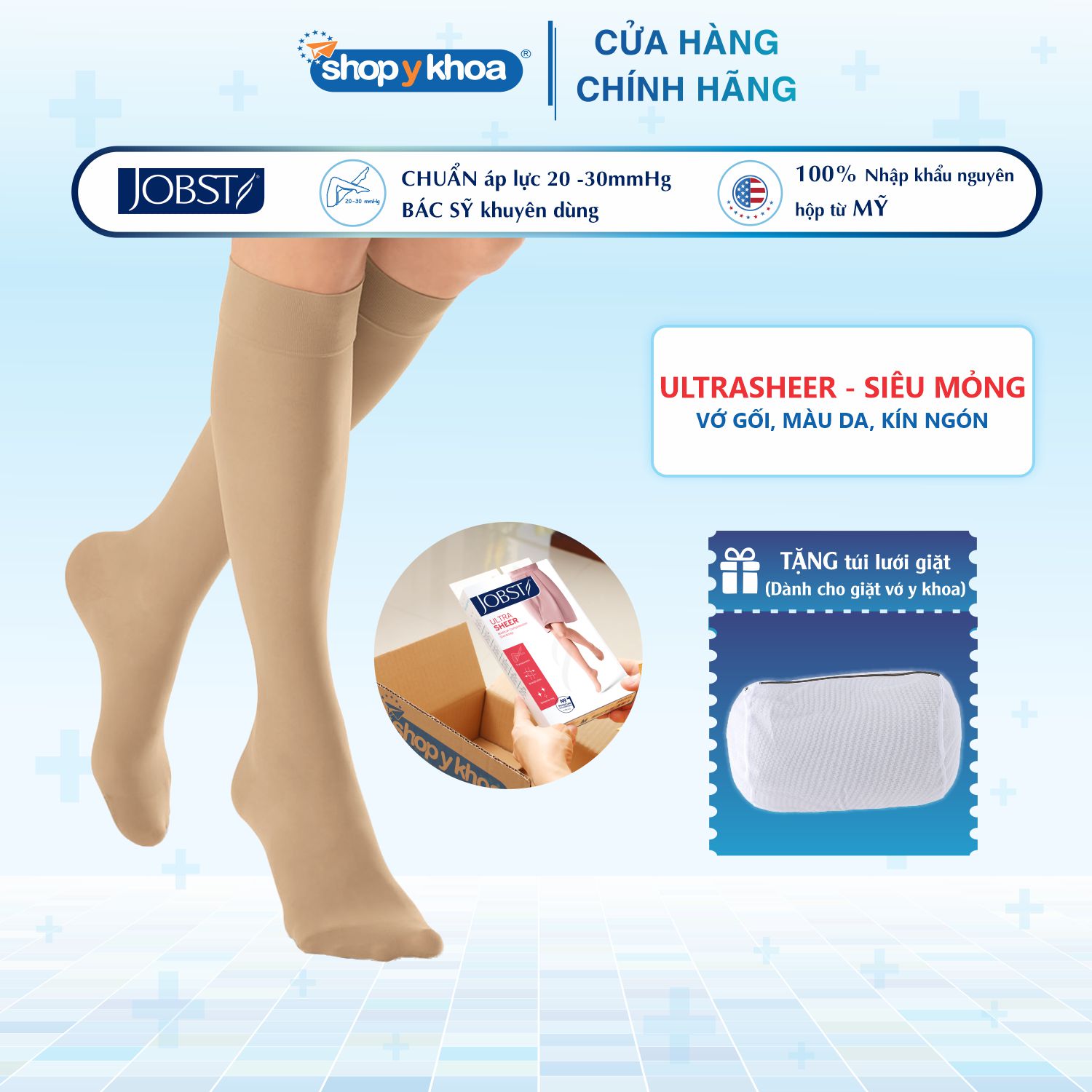 Vớ y khoa gối JOBST UltraSheer - Siêu Mỏng điều trị giãn tĩnh mạch chân - Da
