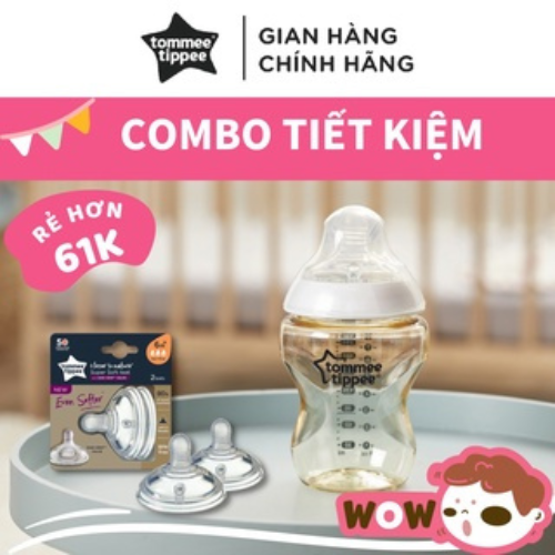 COMBO bình sữa PPSU ty siêu mềm tự nhiên Tommee Tippee Closer to Nature 260ml & Núm ty silicon thay thế 6M+