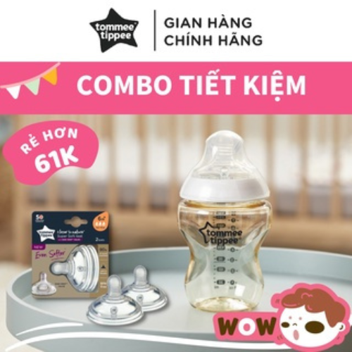 COMBO bình sữa PPSU ty siêu mềm tự nhiên Tommee Tippee Closer to Nature 260ml &amp; Núm ty silicon thay thế 6M+