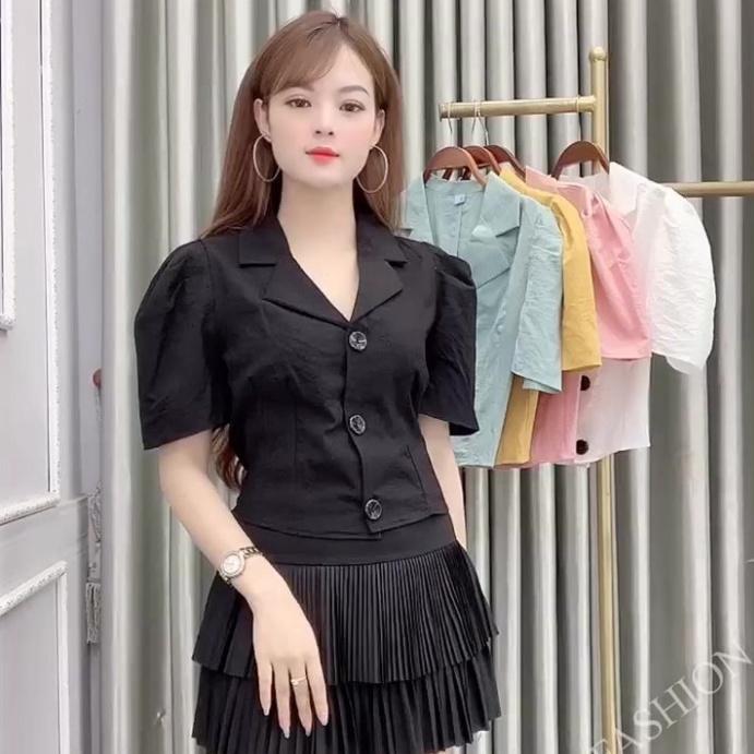 Áo Sơ Mi Cổ Vest Tay Bồng A23, Áo Sơ Mi Nữ, Chất Đũi Xước Mềm Mịn, Thoáng Mát,Dễ Phối Đồ