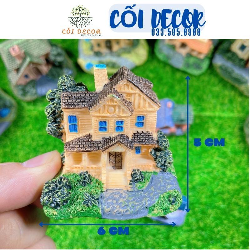 Mô hình ngôi nhà biệt thự mini nhiều màu sắc trang trí bể cá, tiểu cảnh, sen đá