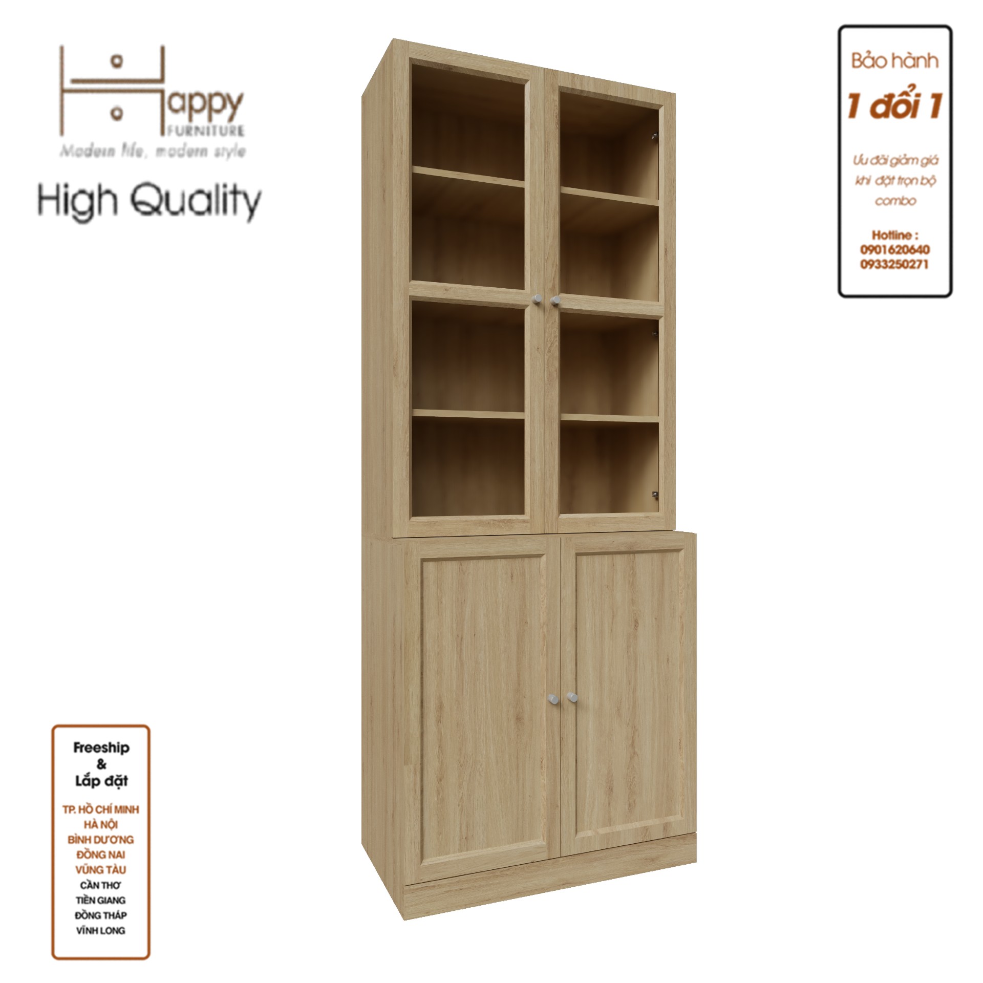 [Happy Home Furniture] SCANDINA, Kệ sách cửa kính - 4 cánh mở, 81cm x 47cm x 212cm ( DxRxC), KSA_048