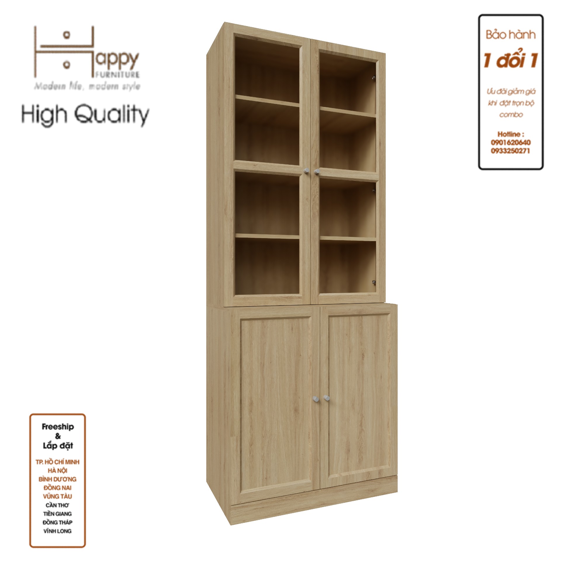 SCANDINA, Kệ sách cửa kính - 4 cánh mở, 81cm x 47cm x 212cm , KSA_048
