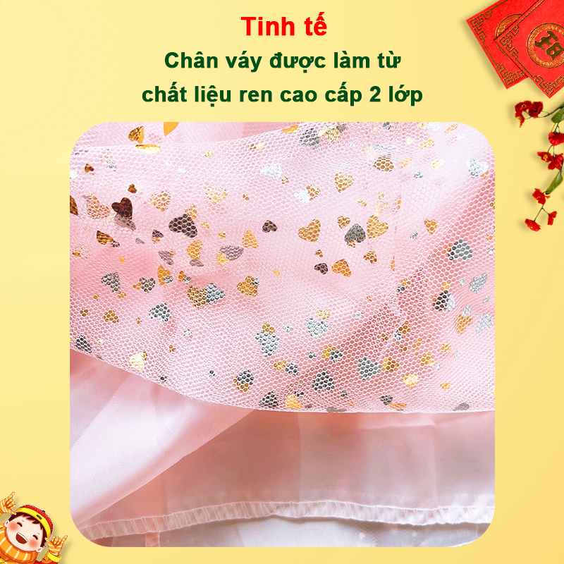 Áo dài bé gái gấm dệt hoa Baby-S, Áo dài cách tân tay bồng công chúa xinh xắn – SAD005