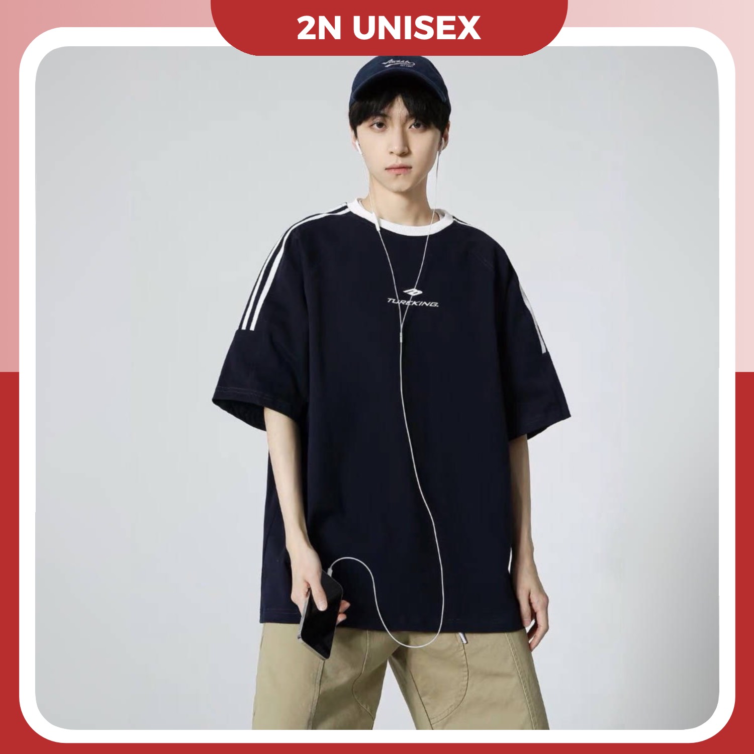 Áo phông nam nữ form rộng 2N Unisex thun cotton viền tay thêu chữ Tureking