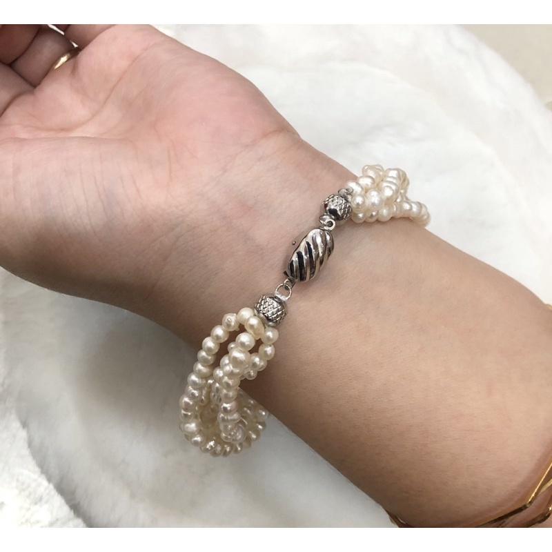 Vòng Tay Bạc Xoắn 4 Sợi Size Hạt 2 Ly, Vòng Tay Ngọc Trai Nước Ngọt Tự Nhiên Vintage - Trường Thịnh Ngọc Trai